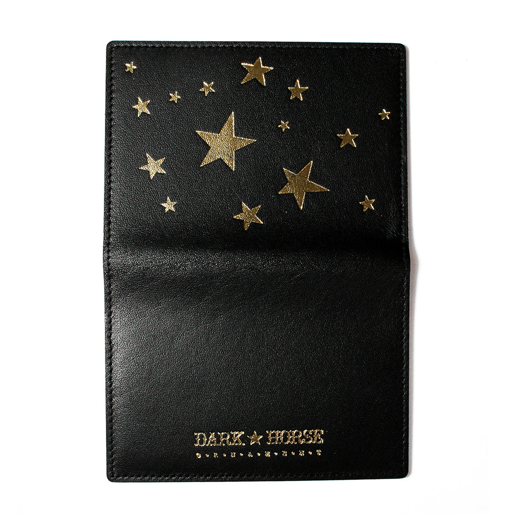 Dark Horse Leather Credit Card Holder - Black/Gold stars