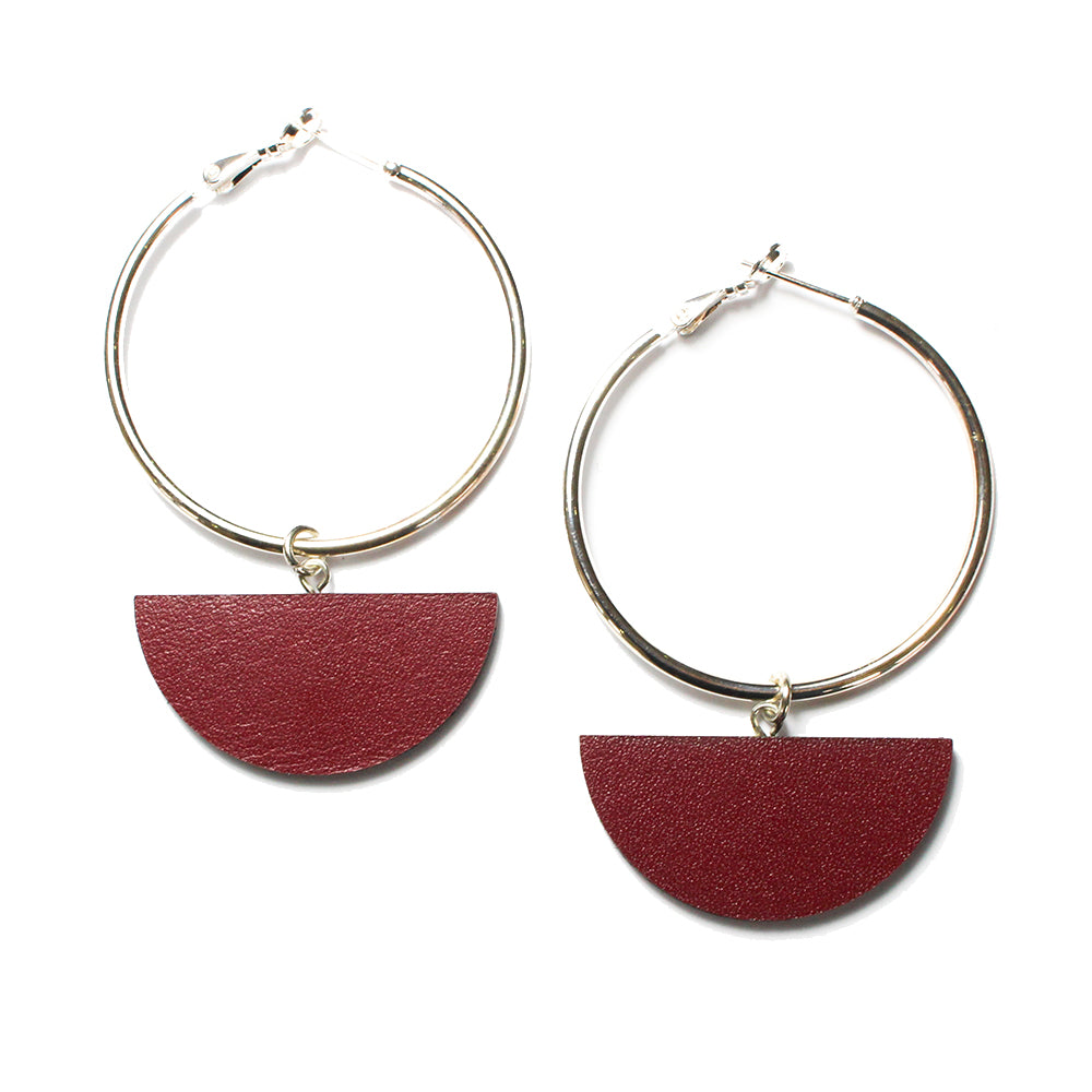 Dark Horse Selene Silver Plated Hoop Ear-Rings - Burgundy