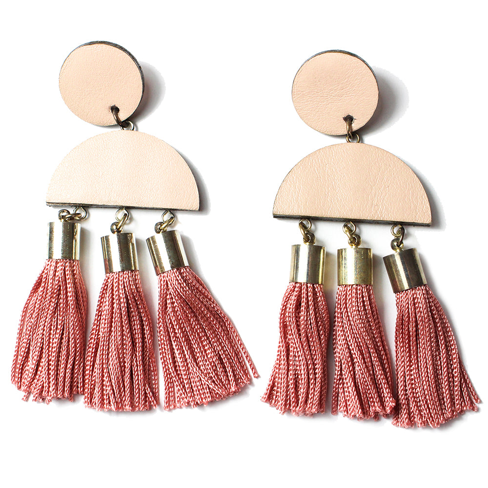 Dark Horse Luna Leather/Tassel Ear-Rings - Blush