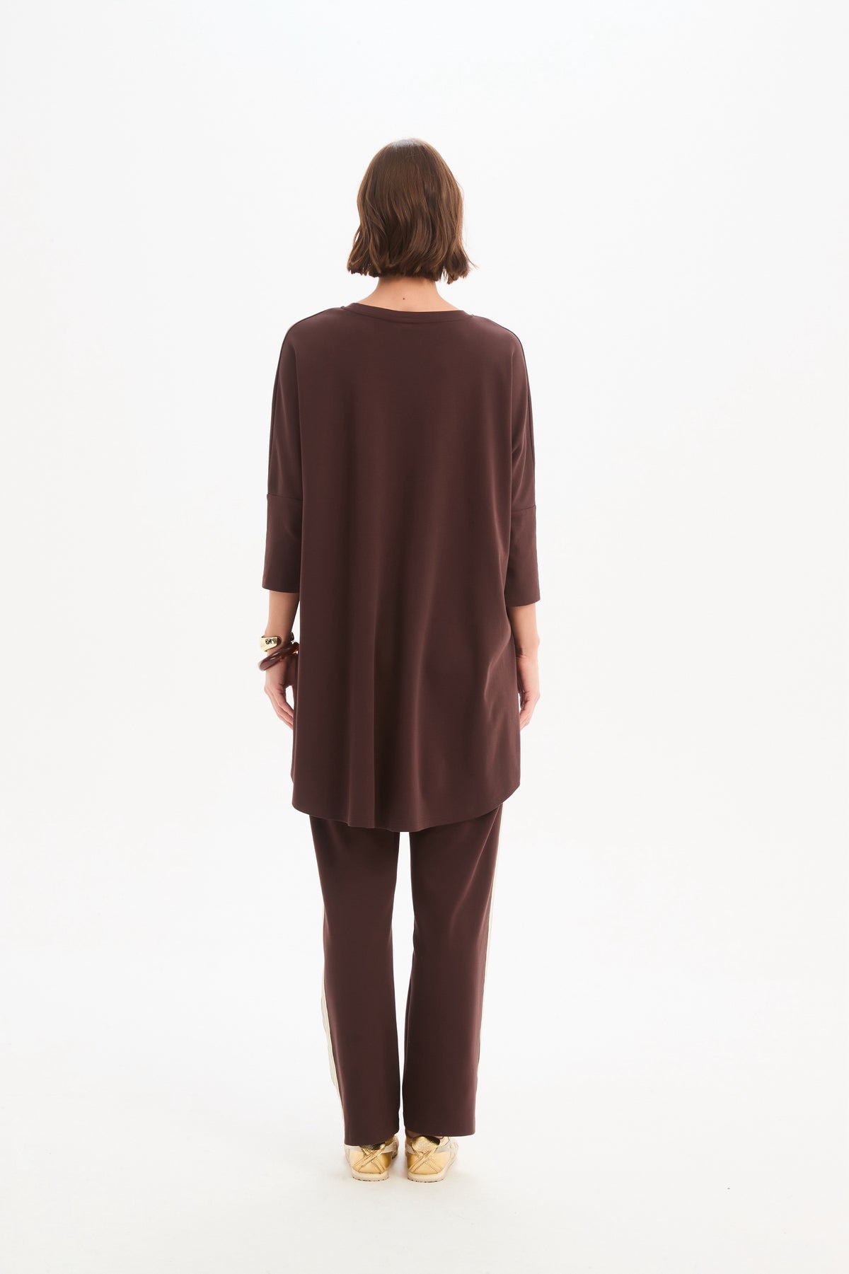 Tirelli Oversized Stripe Detail Top – Chocolate | 26A3802