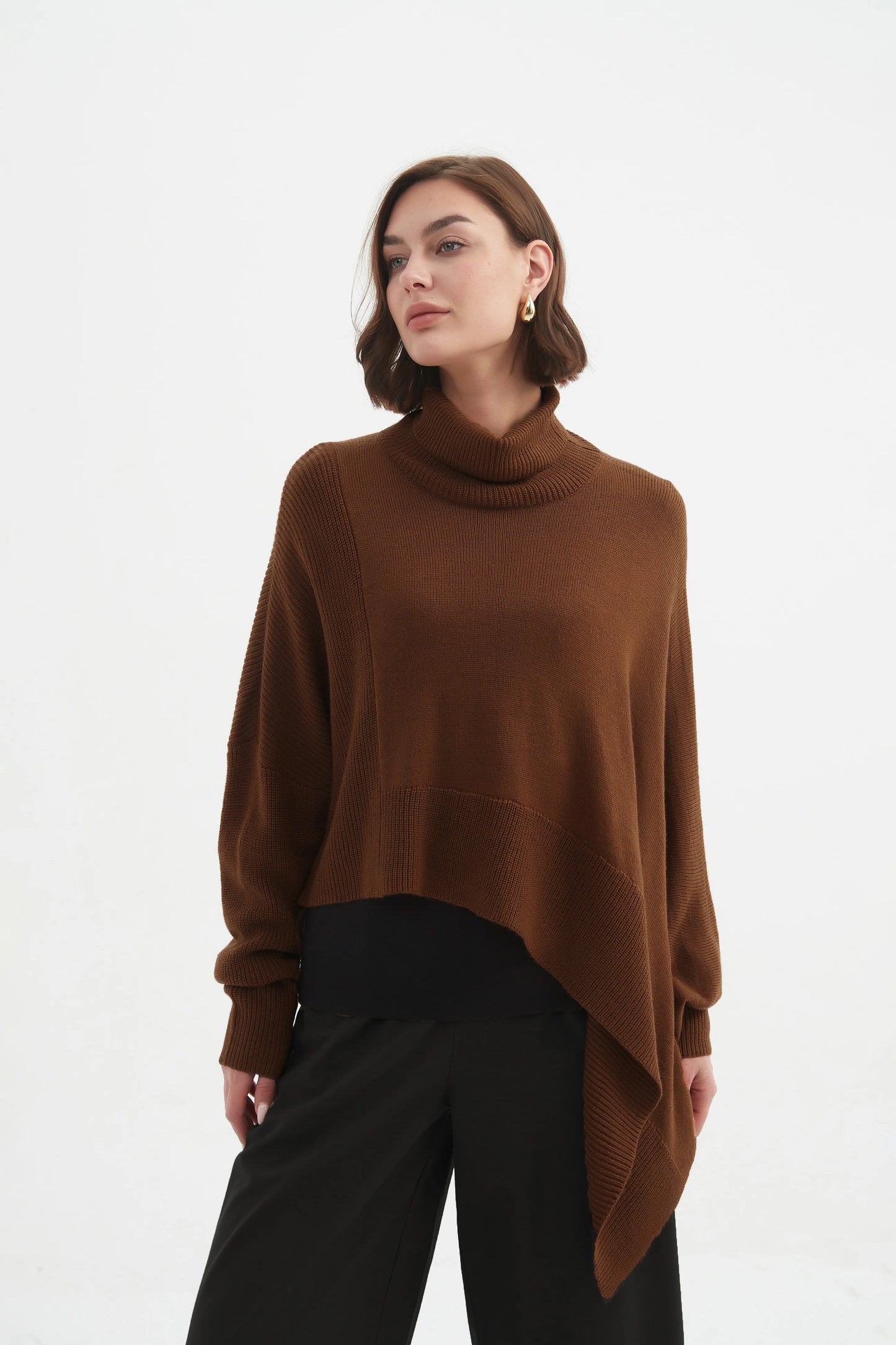 Chestnut Asymmetric Crop Knit