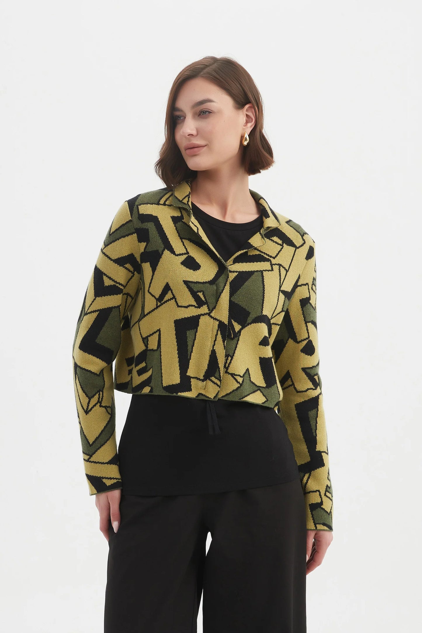 Green Letterblock Zip Cardigan