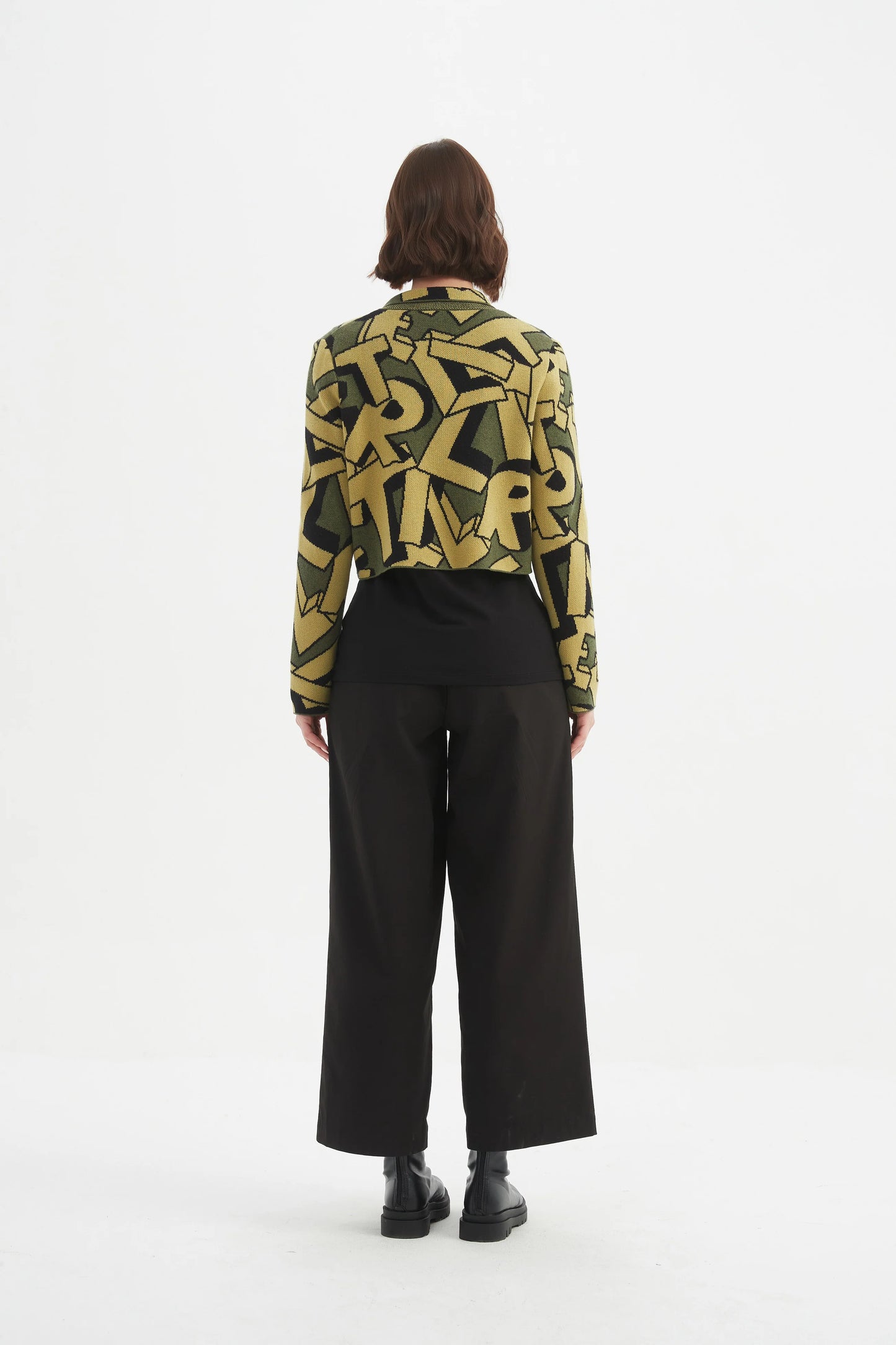 Green Letterblock Zip Cardigan