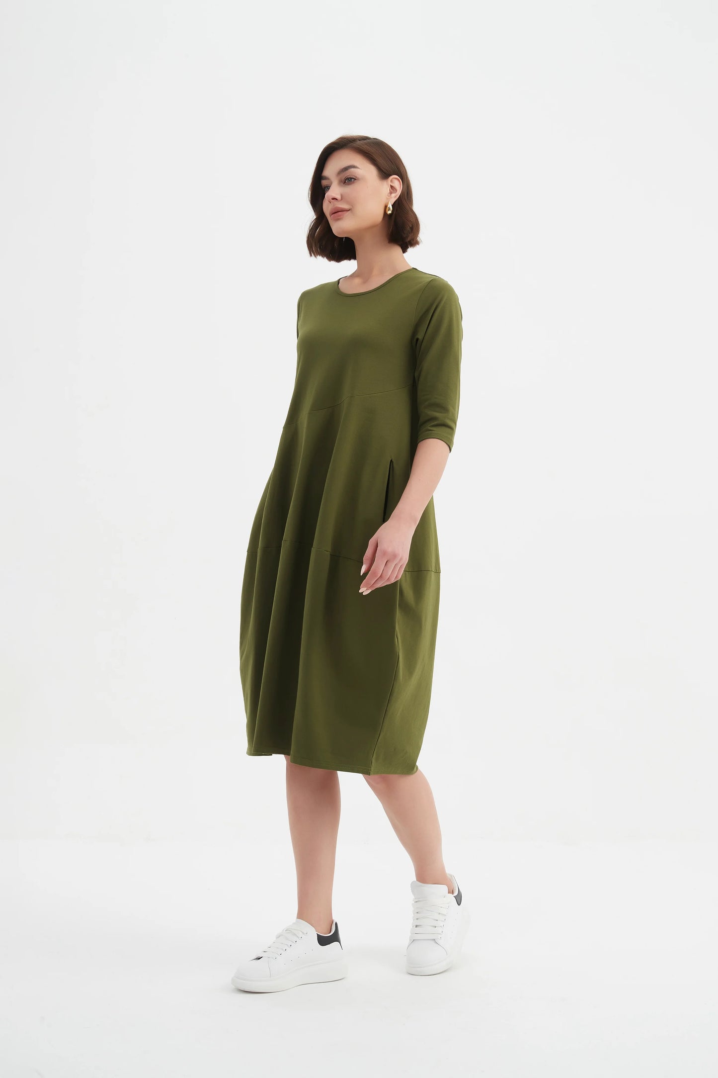 Khaki Diagonal Seam Winter Dress