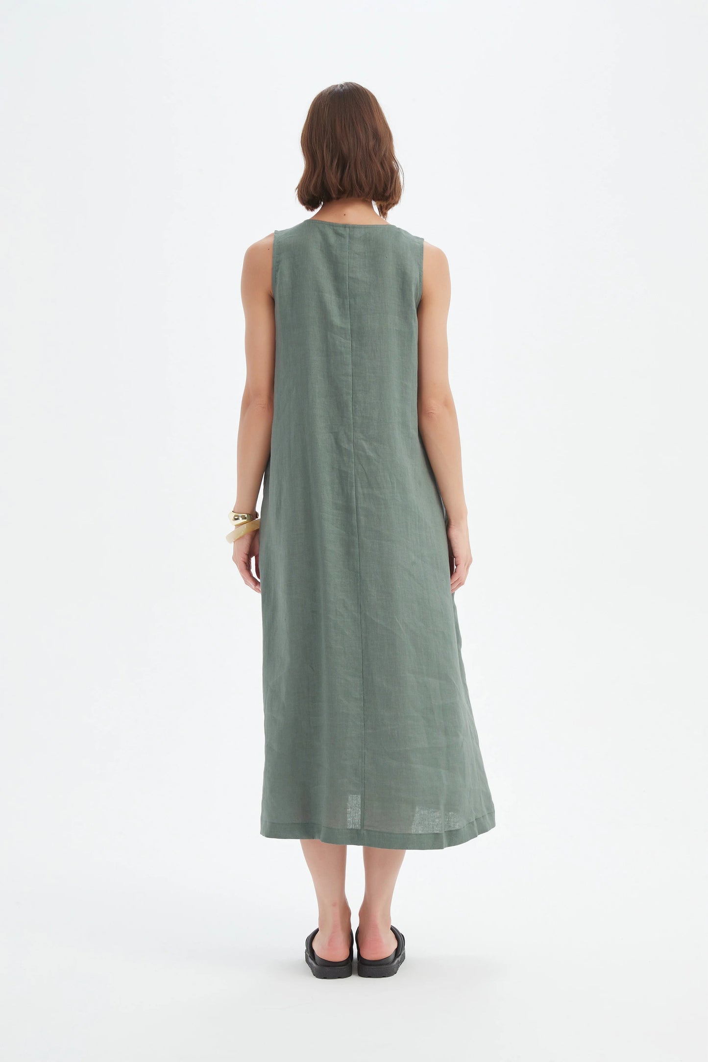 Petrol Inverted Pleat Linen Dress | Tirelli