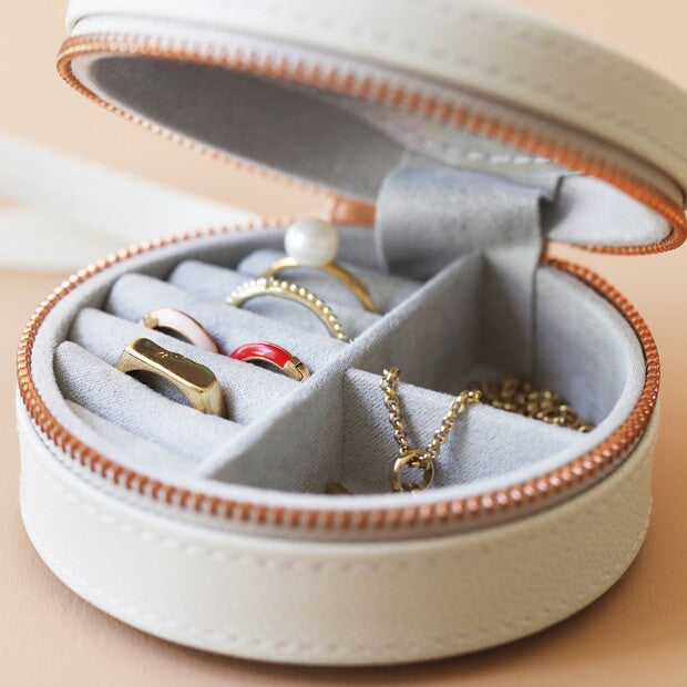 Grey Mini Round Travel Jewellery Case | Lisa Angel