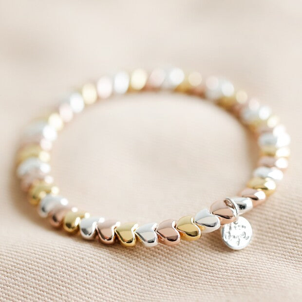 Beaded Hearts Bracelet - Silver, Rose Gold & Gold