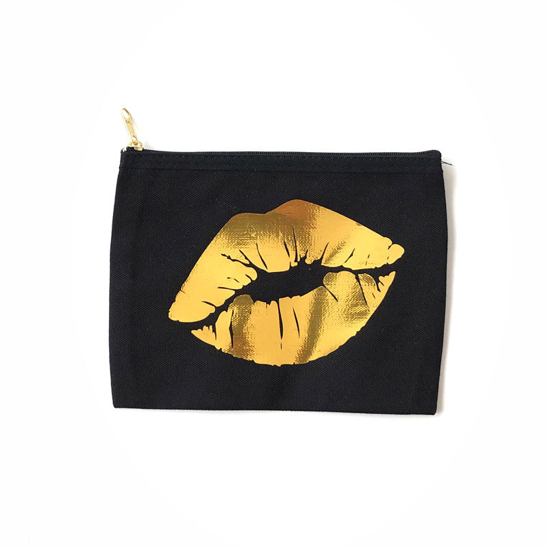 Catherine Colebrook Small Black Bag - Gold Foil Lips