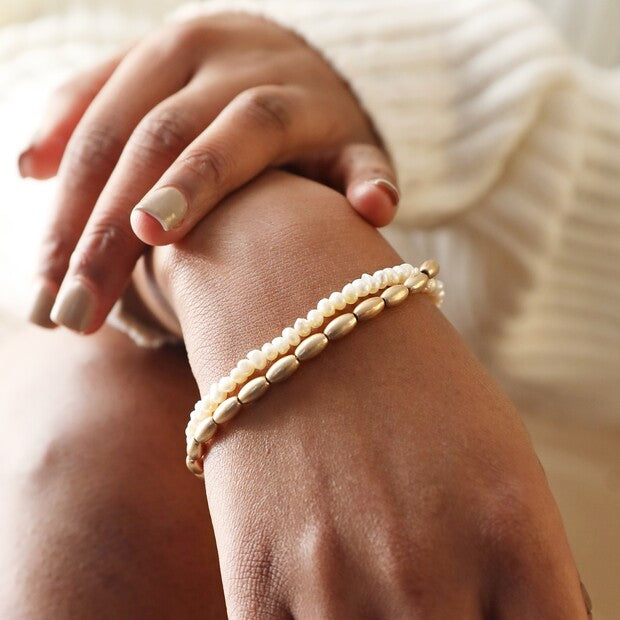 Pearl & Matt Bead Layered Bracelet in Gold