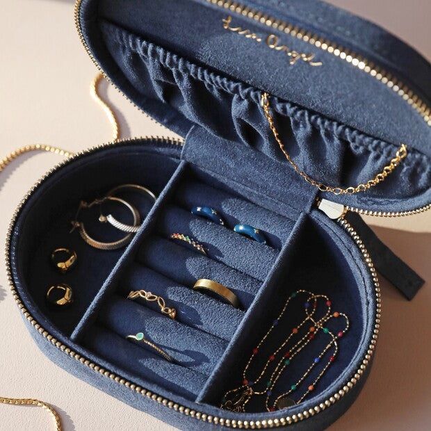Navy Sun/Moon Oval Jewellery Case | Lisa Angel