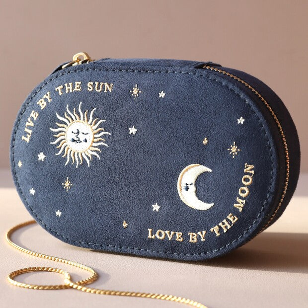 Navy Sun/Moon Oval Jewellery Case