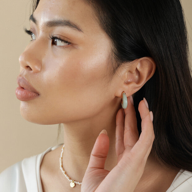 Mint Green Organic Resin Hoop Ear-Rings