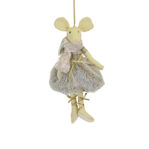 Hanging Mouse in Beige Fur Dress