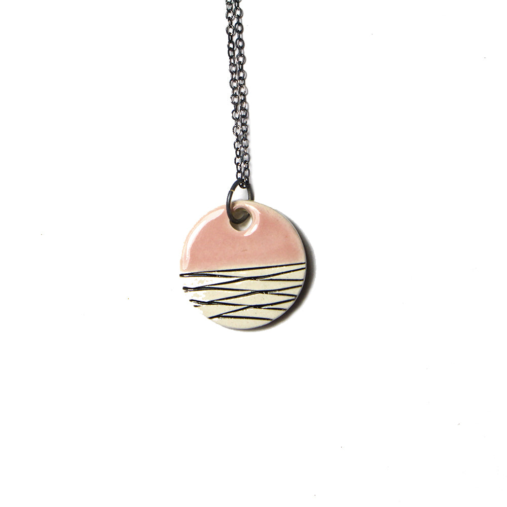 Isla Clay Ceramic Small Round Pendant Necklace - Pink