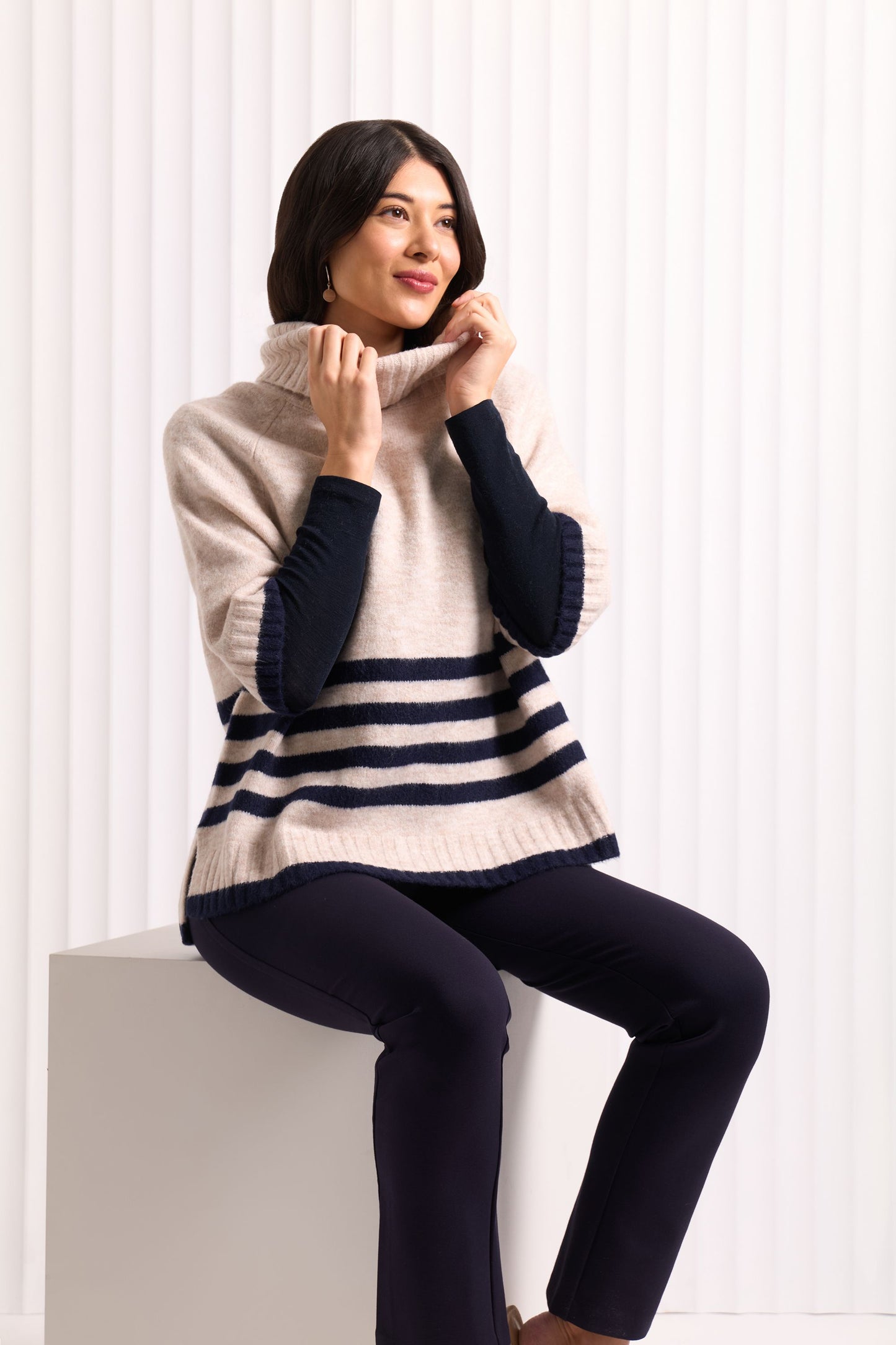 Oat/Midnight Blue Oversize Plus One Popover | Foil FO8093