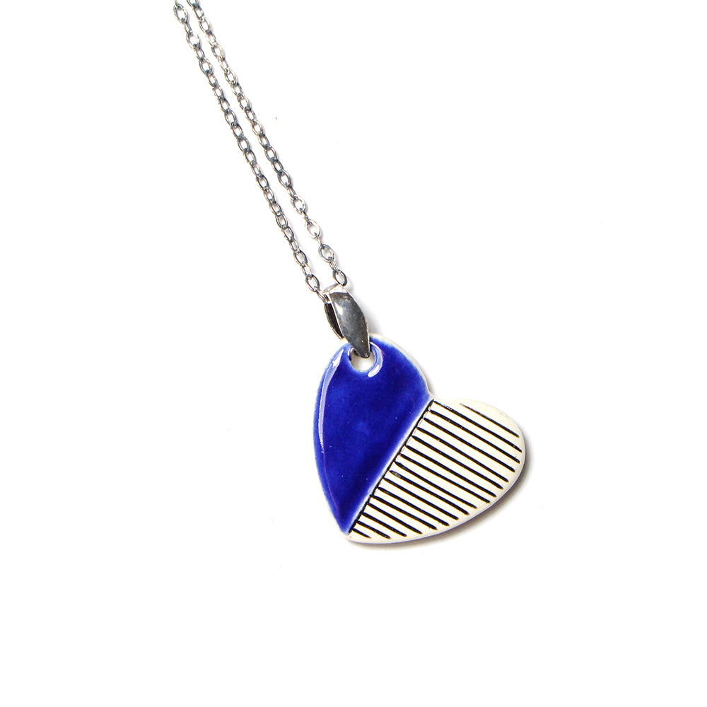 Isla Clay Ceramic Medium Heart Necklace - Royal Blue