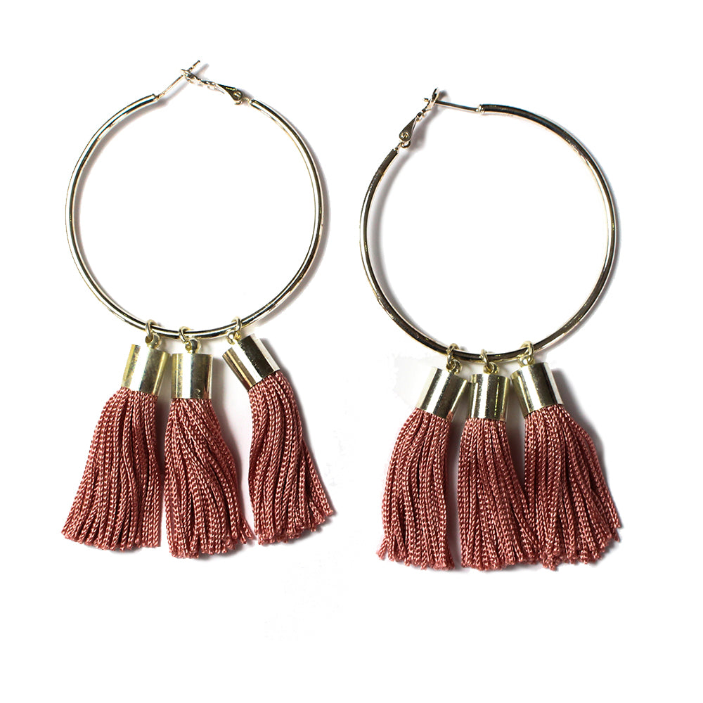 Dark Horse Blush Tassel Silver Plated Hoop Ear-Rings