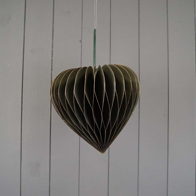 Green 20cm Heart Hanging Paper Decoration | Satchville