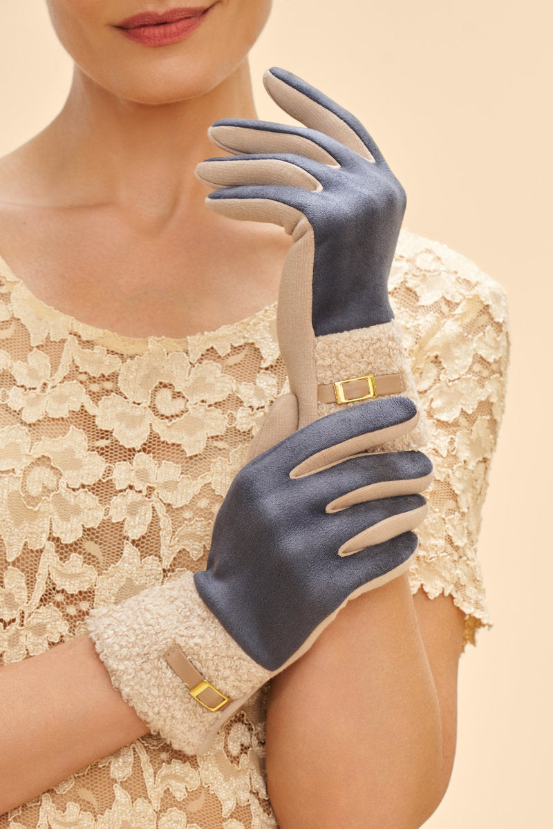 Denim Faux Suede Gloves - Audrey