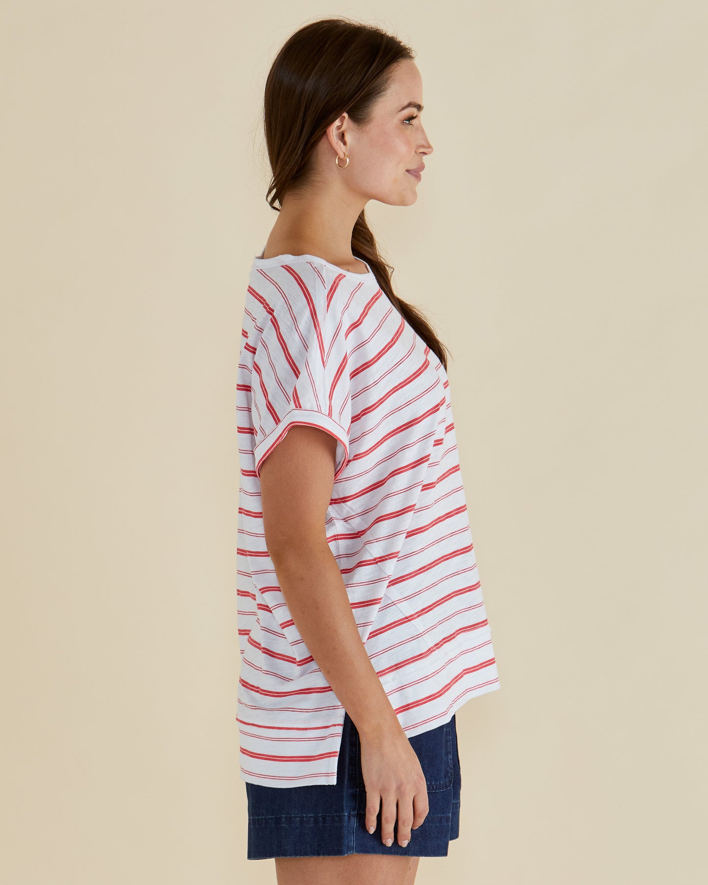 Round Neck Red/White Stripe T.Shirt - Shirley | Betty Basics Style 1094