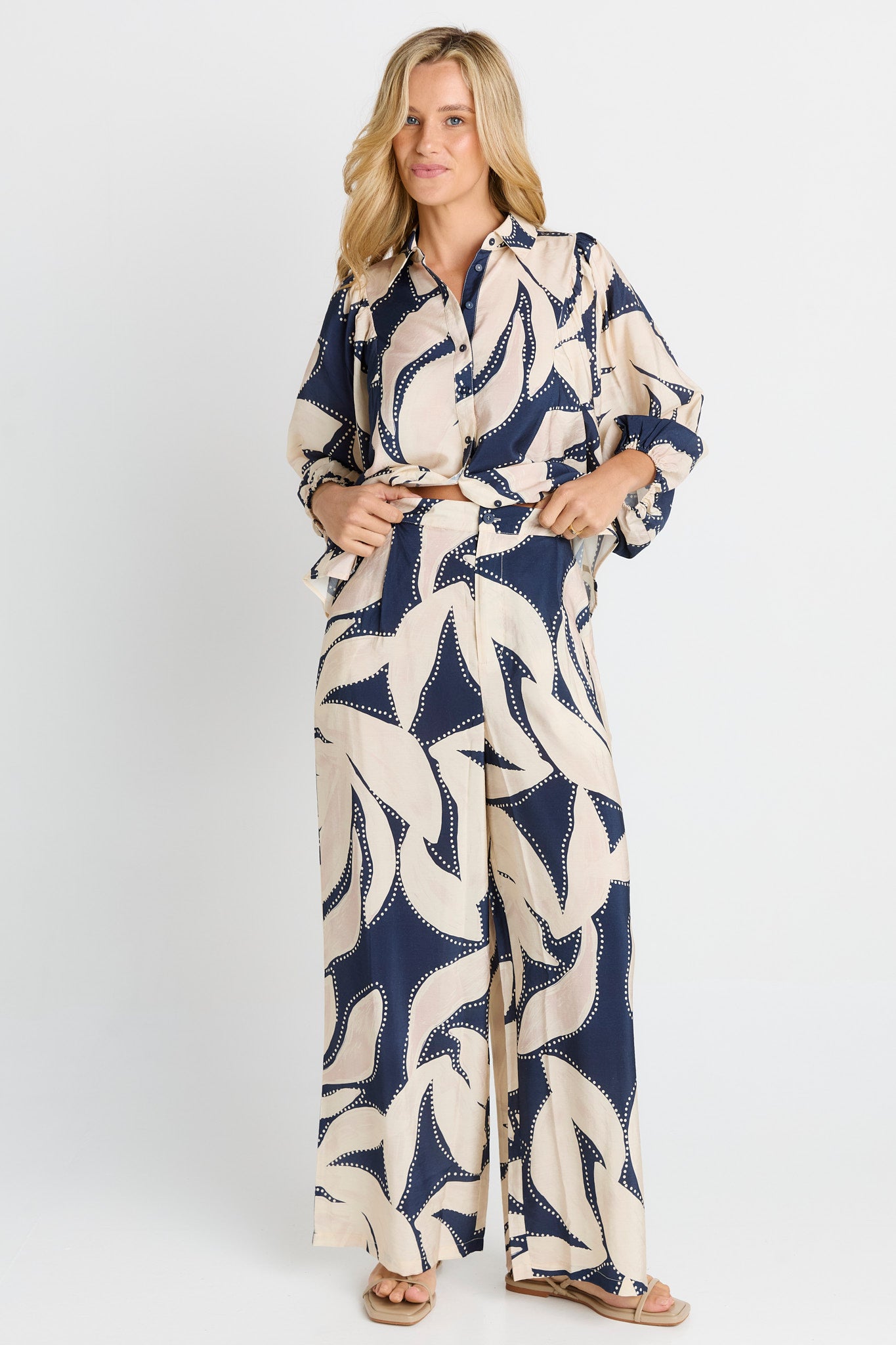 Navy Floral Print Zander Wide Leg Trousers | Betty Basics