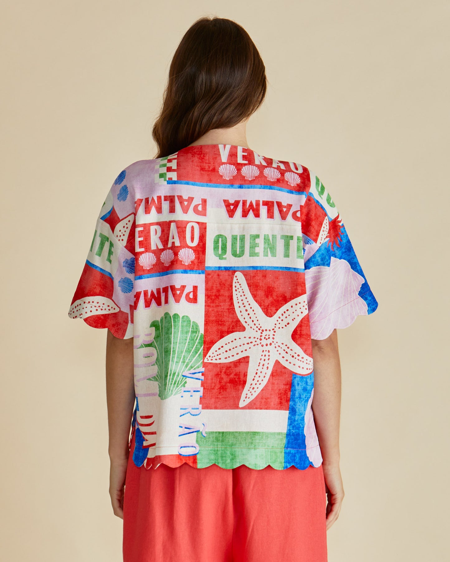 Seashell Print Oversized Linen Blend Shirt - Sea Scarlett | Betty Basics Style 8511