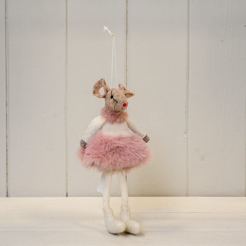 Pink Fabric Hanging Mouse with Skirt | Satchville