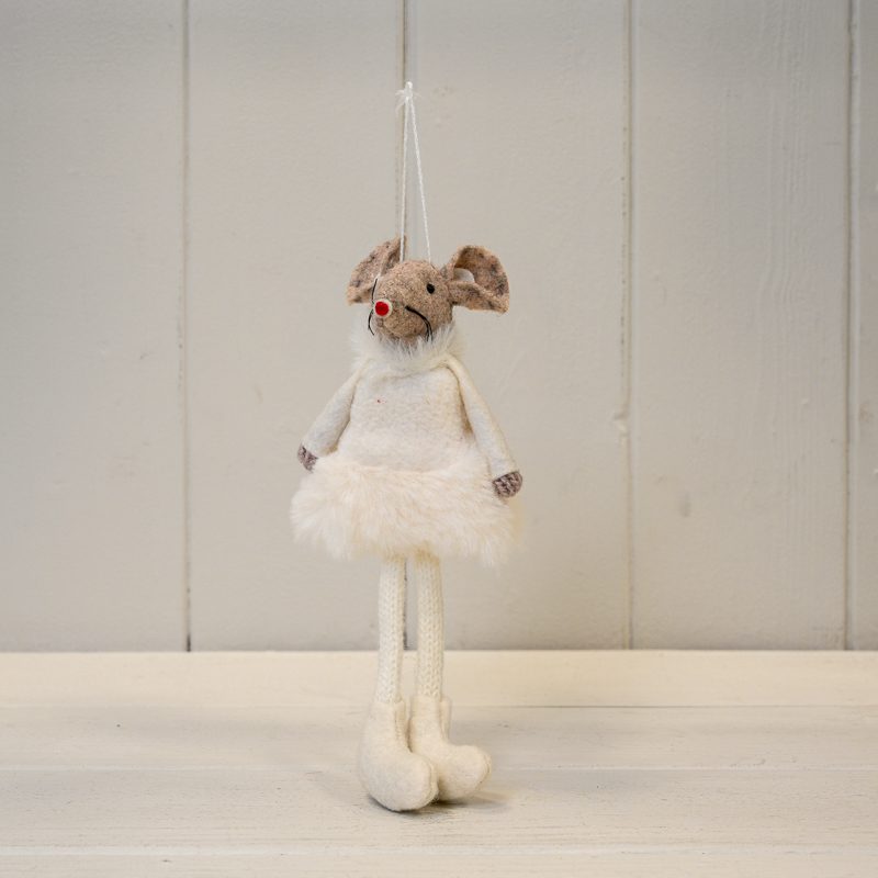 White Fabric Hanging Mouse with Skirt | Satchville
