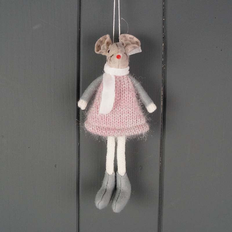 Hanging Mouse in Pink Knitted Dress | Satchville