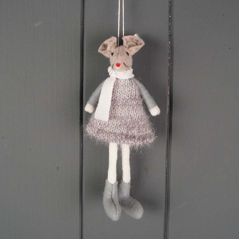 Hanging Mouse in Grey Knitted Dress | Satchville