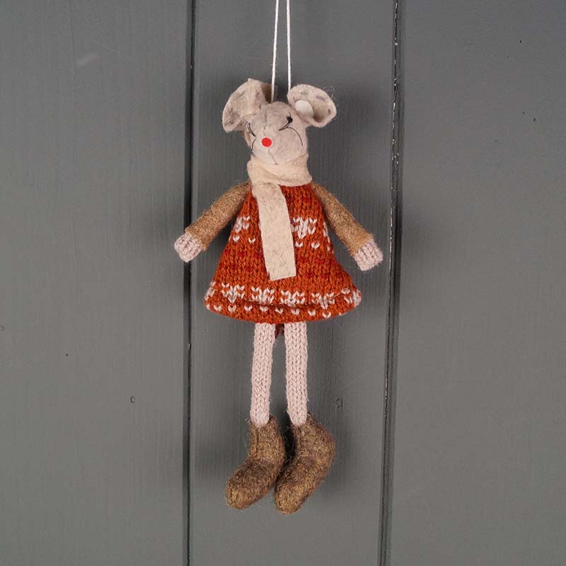 Hanging Mouse in Orange Knitted Dress | Satchville