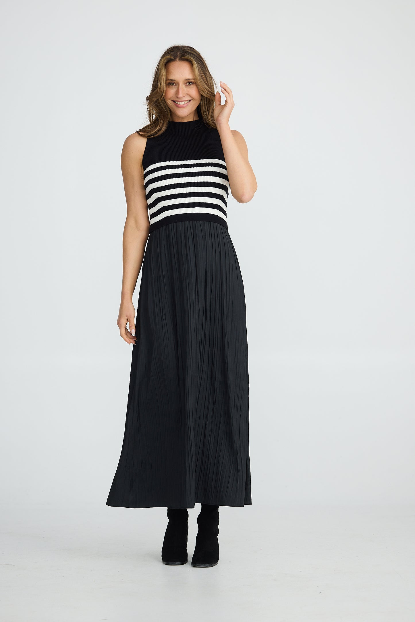 Gabriel Black & White Dress with Pleated Skirt | Brave & True