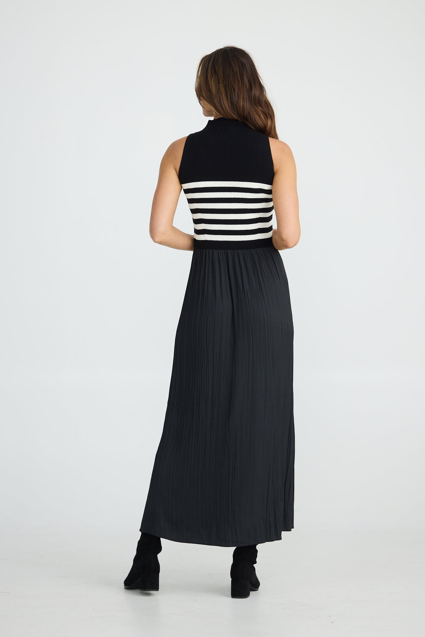 Gabriel Black & White Dress with Pleated Skirt | Brave & True
