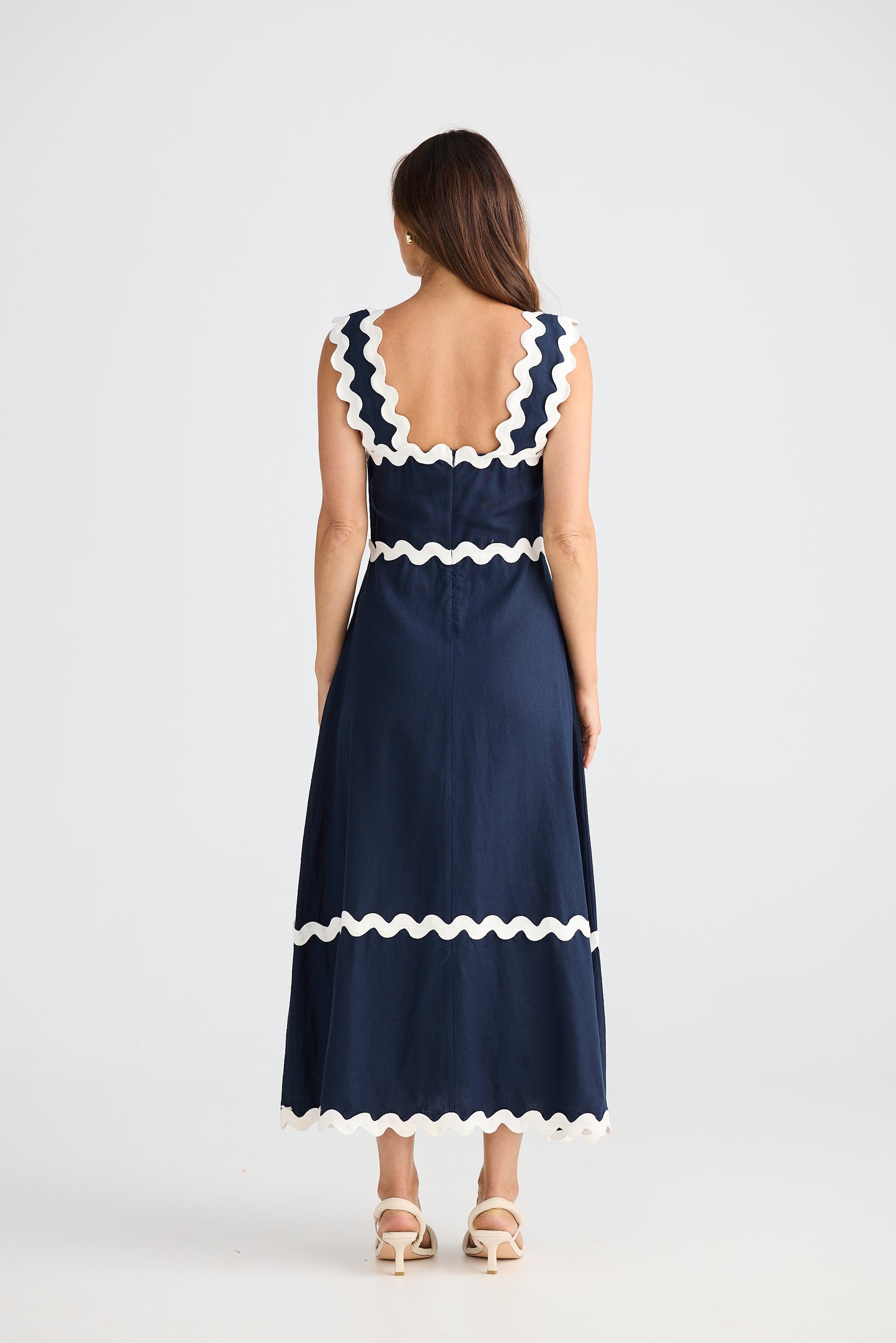 Navy Midi Dress with White Ric Rac Trim | Brave & True BT25424