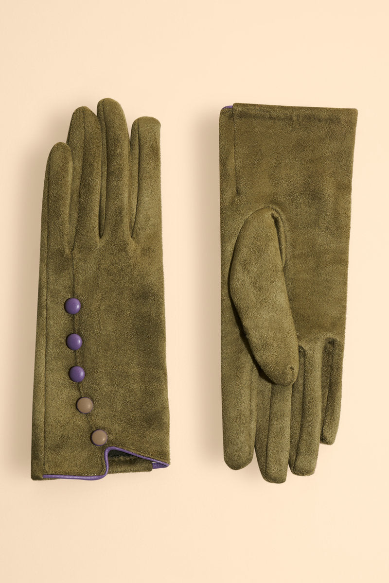Sage Fabric Gloves / Lilac Buttons & Trim