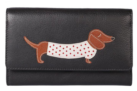 Best Friends Sausage Dog Flap Over Black Purse