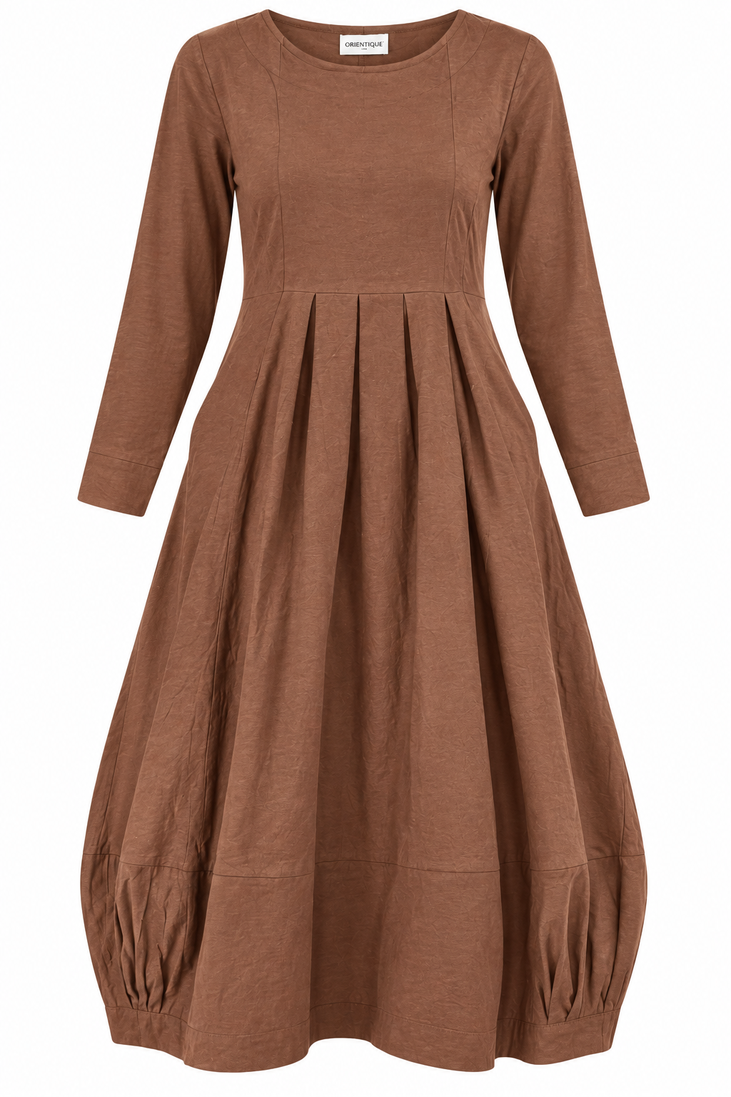 Organic Cotton Pleated Bubble Dress – Mocha | Orientique