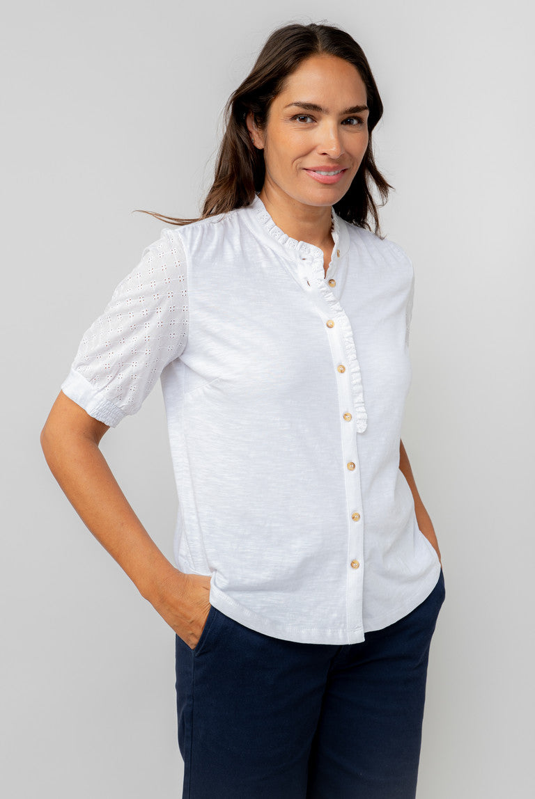 Ceris Broderie Sleeve White Blouse