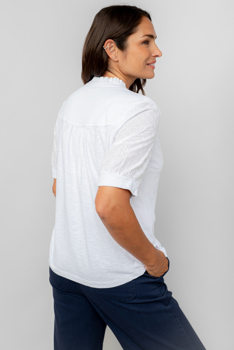 Ceris Broderie Sleeve White Blouse