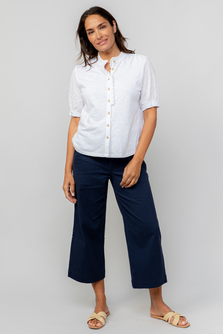 Ceris Broderie Sleeve White Blouse