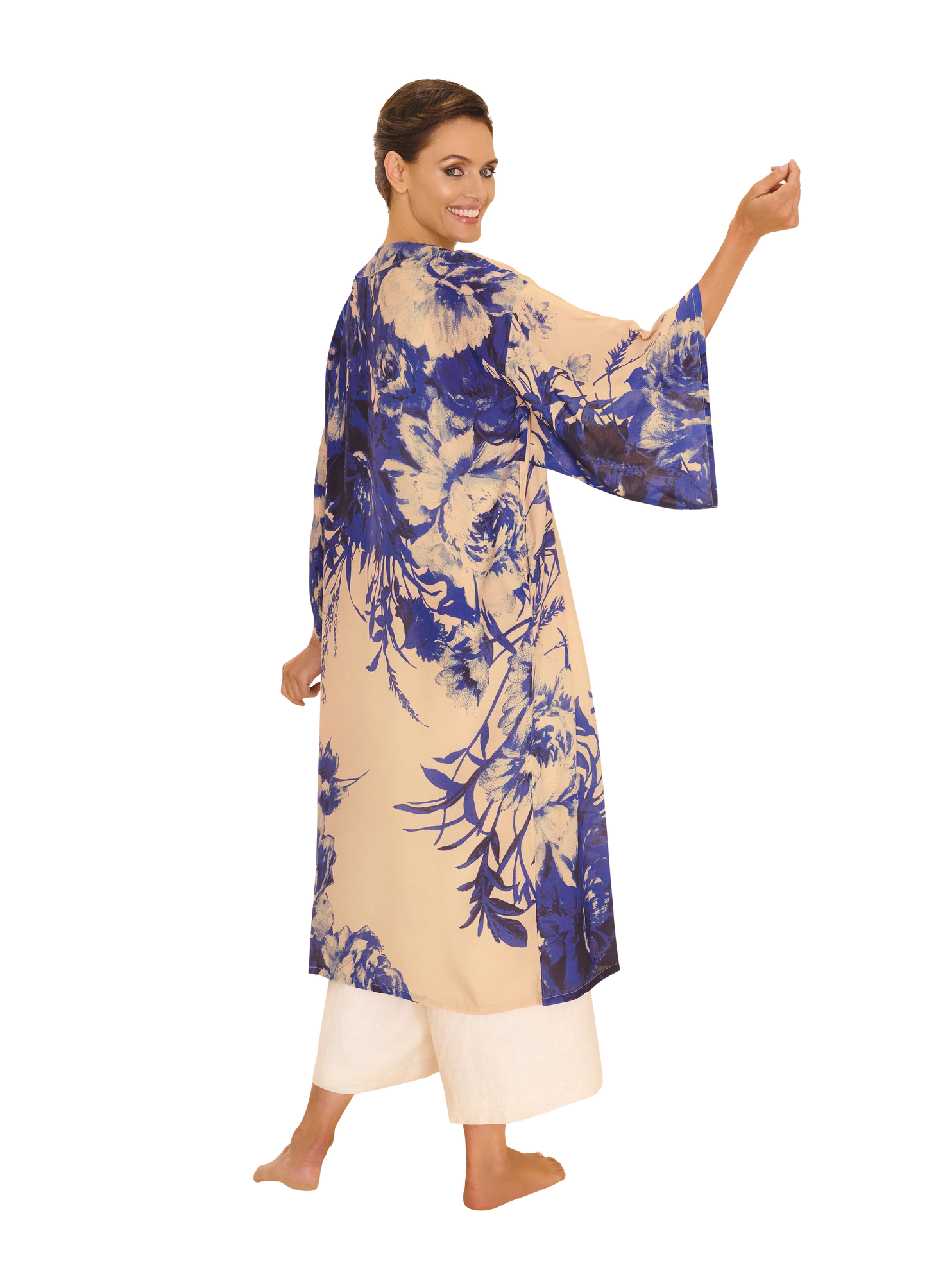 China Blue Blooms Kimono Gown - Powder Design