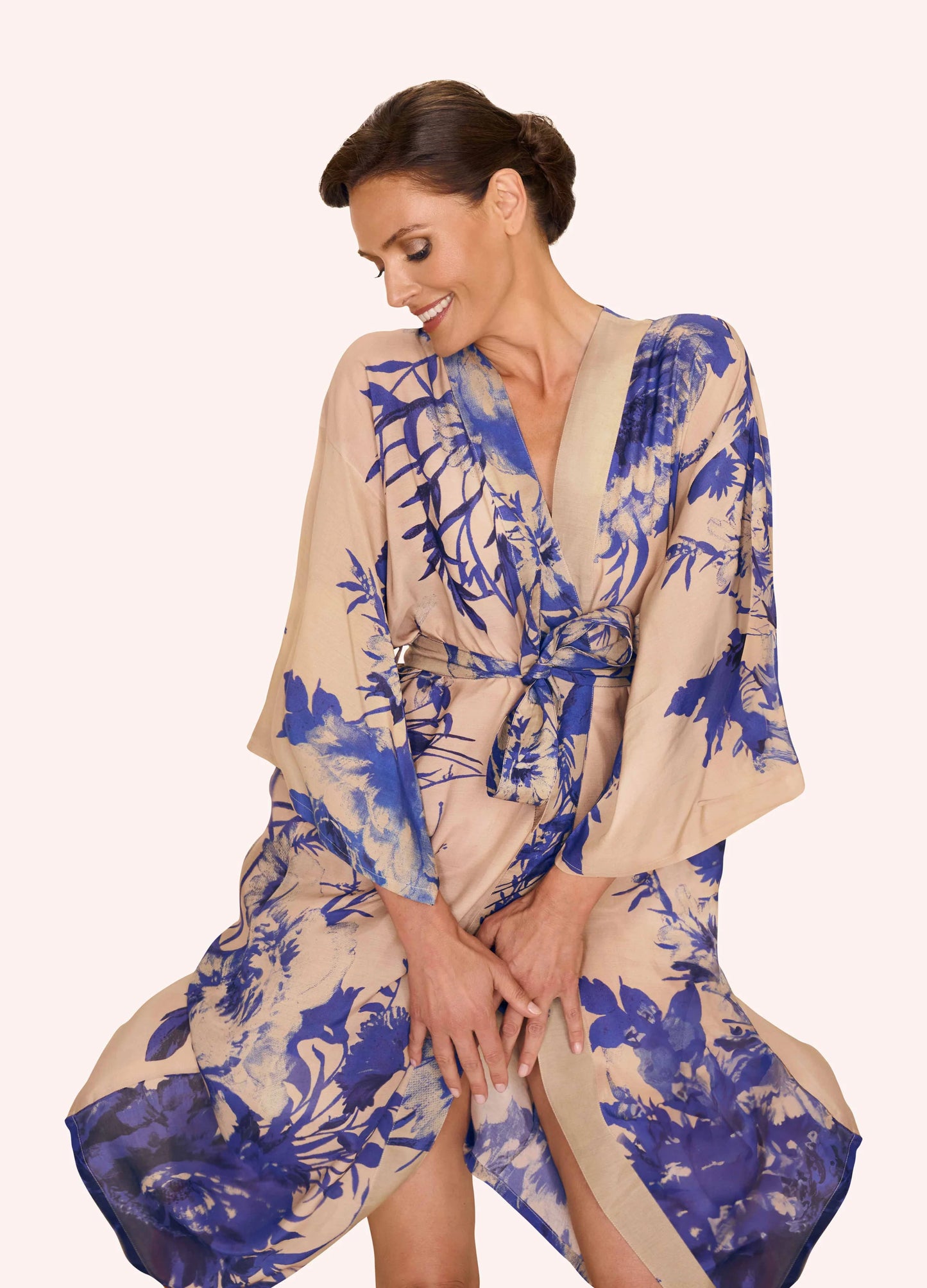 China Blue Blooms Kimono Gown - Powder Design