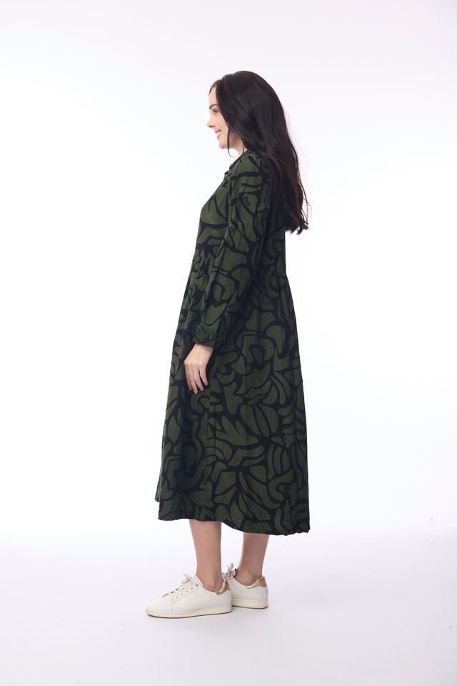 Congo Cotton Midi Shirt Dress – Khaki/Black | Orientique