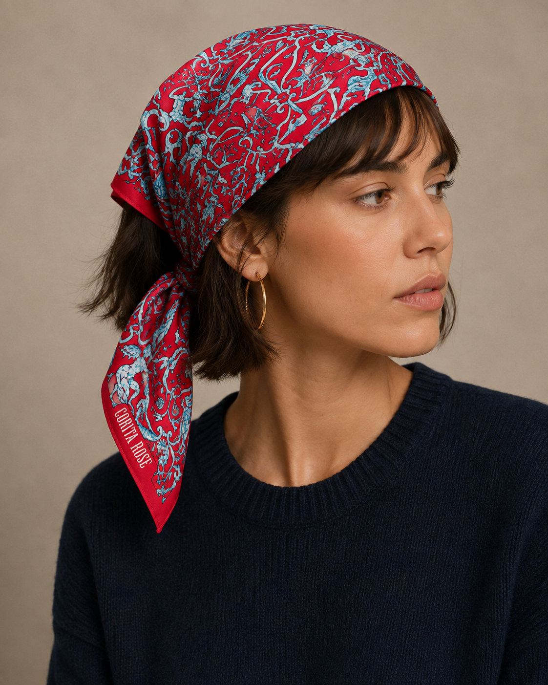 Corita Rose Mythology Print 100% Silk Square Scarf – Red