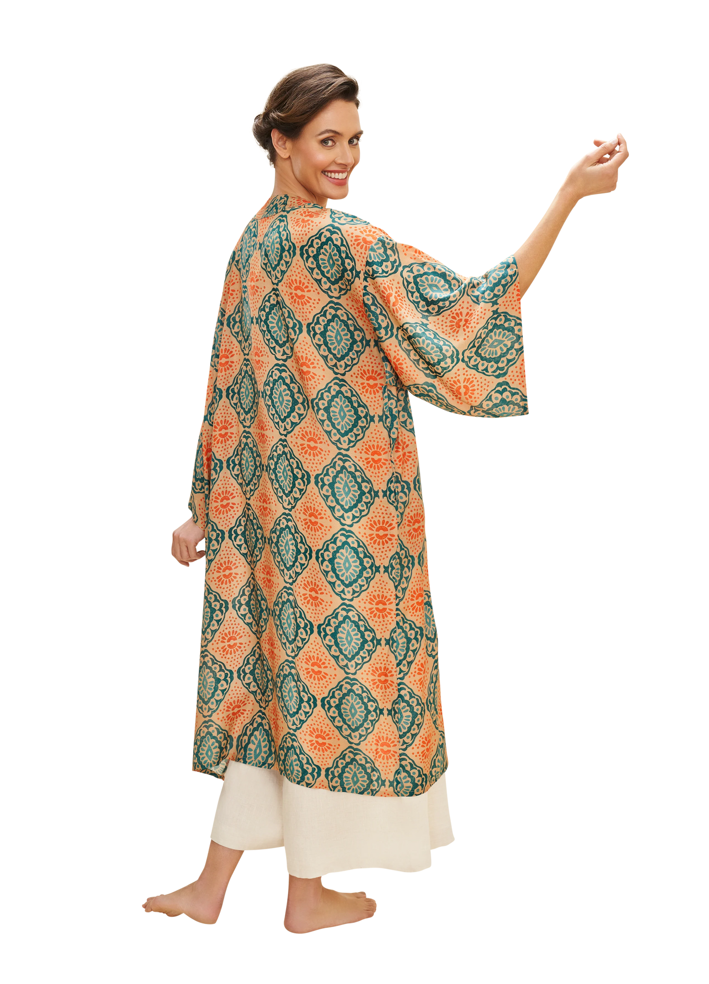 Cream Batik Kimono Gown - Powder Design