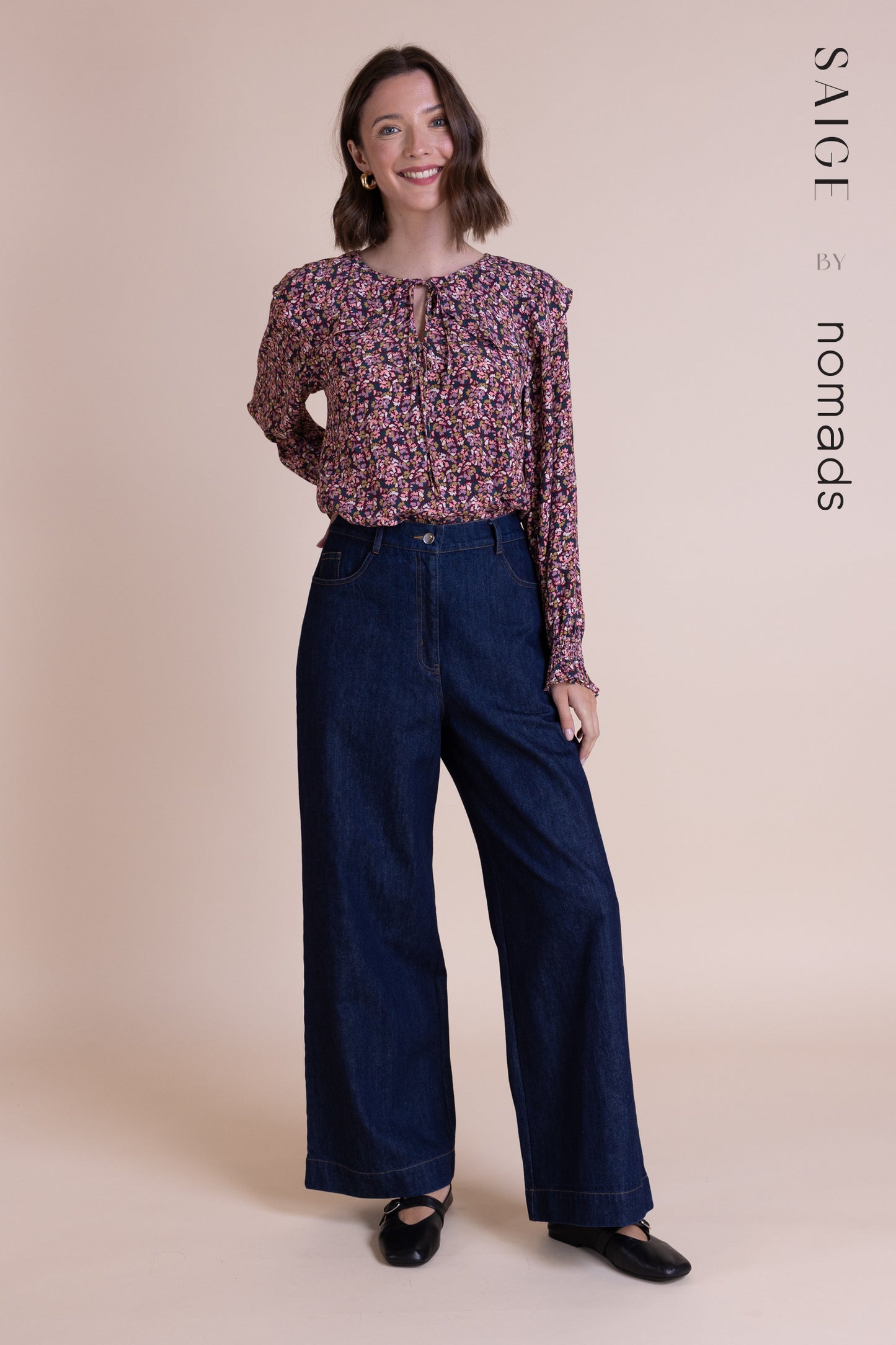 Multi Print Blouse with Frill Neck | Saige by Nomads