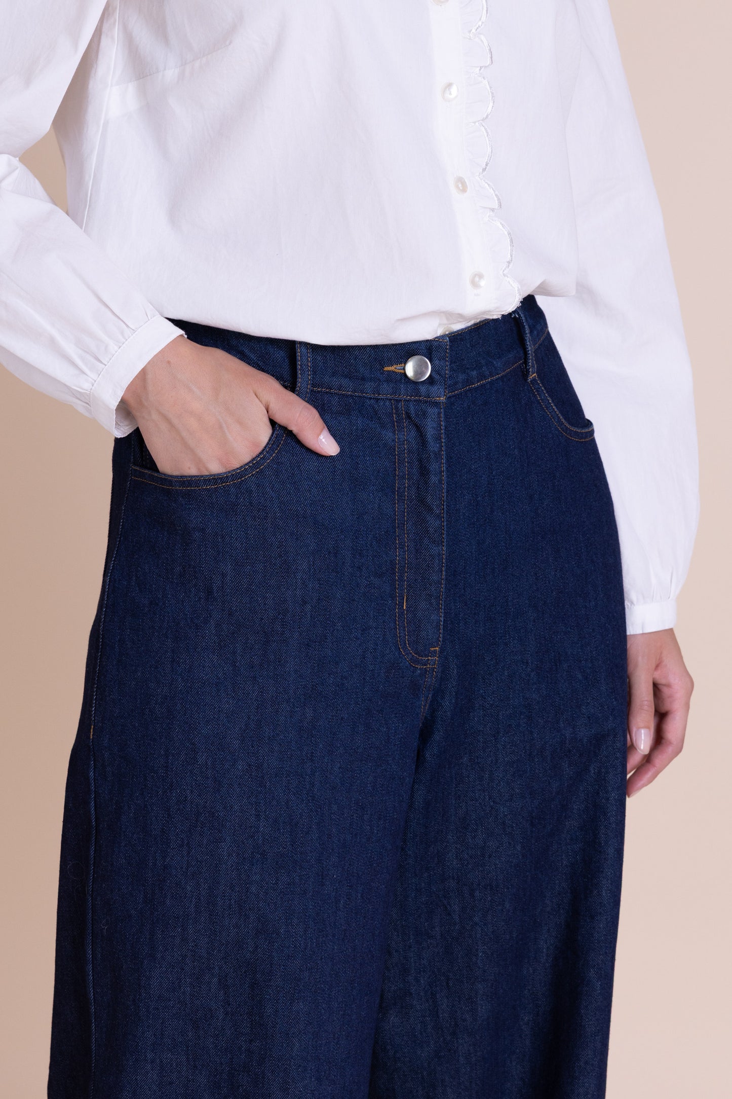Cotton Denim Wide Leg Jeans - Indigo | Saige