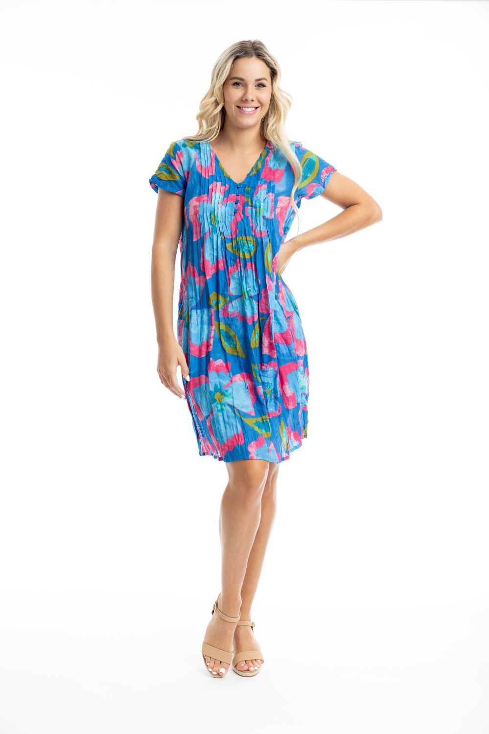 Nicola Cap Sleeve Dress - Blue