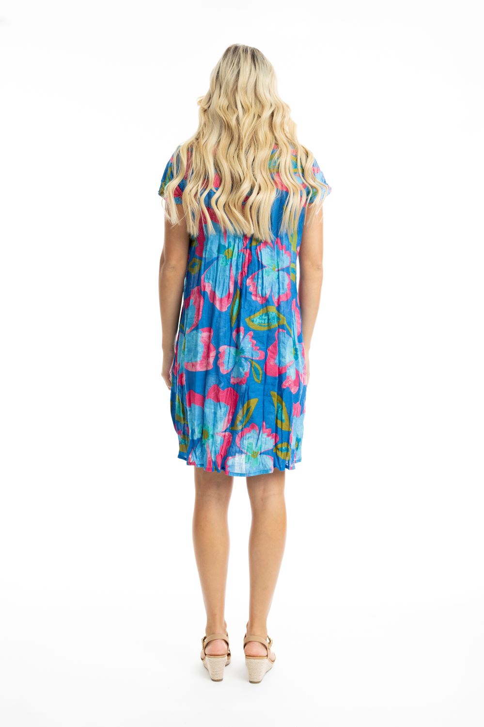 Nicola Cap Sleeve Dress - Blue