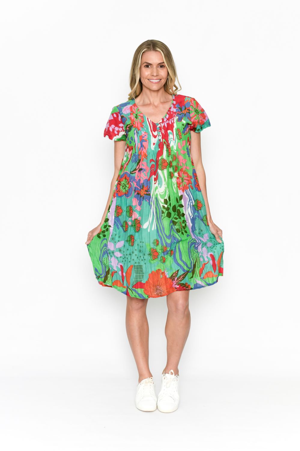 Nicola Cap Sleeve Dress - Green